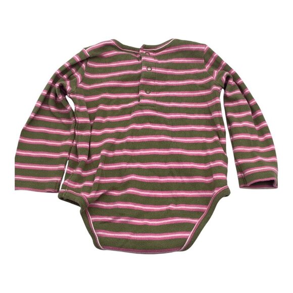Little Me Bodysuit Baby Girl Size 18M Green & Pink Striped Long Sleeve Crew Neck - Picture 2 of 9